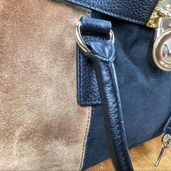 Michael Kors Hamilton Center Stripe East West Satchel Color Block Suede Lock Key - Picture 10 of 12